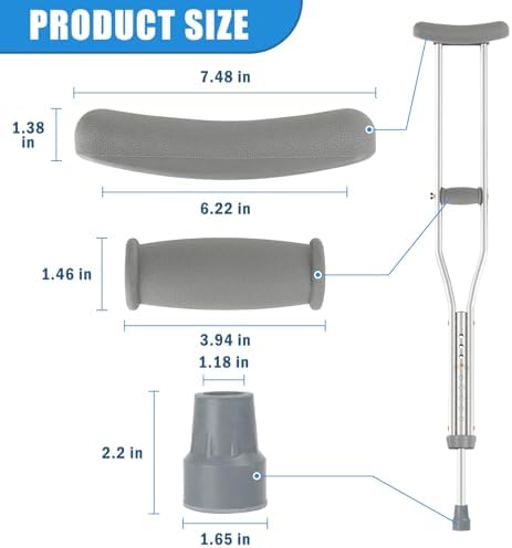 Crutch Pads and Caps Set (6 Pcs) - Comfort Padding for Armpits and Hand Grips with Replacement Feet Caps, Universal Fit for Standard Crutches - Relief Accessories for Adults and Kids