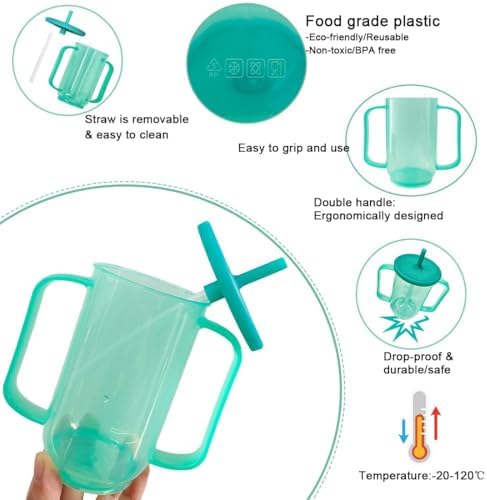 VOPHIA Drinking Beaker Cup for Disabled Adults, Convalescent No Spill Feeding Cup with Straw for Elderly Maternity Drink Water Porridge Soup 350ml (Blue-2)