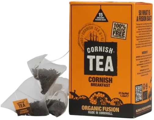 Cornish Tea Breakfast - Organic Fusion Tea Bags, 15 Plastic-Free Fusion Bags, Made in Cornwall