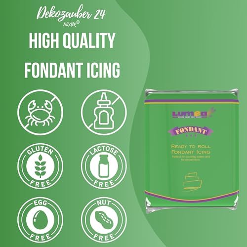 Dekozauber24 Fondant green, 1.1 LB, for cakes and figurines, gluten free, slight vanilla taste, green fondant icing ready to roll for edible cake decoration