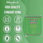 Dekozauber24 Fondant green, 1.1 LB, for cakes and figurines, gluten free, slight vanilla taste, green fondant icing ready to roll for edible cake decoration