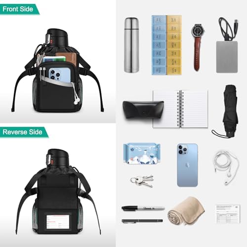 FINPAC Crutch Accessories Bag, Water-Resistant Storage Organizer Tote Bag with Drink Holder and Zipper Pouch for Crutches, Underarm Crutches Attachment, Black