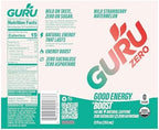 GURU ZERO SUGAR Wild Strawberry Watermelon Organic Energy Drinks, Clean Energy Drink with Plant Based Natural Caffeine from Green Tea, Coconut Water, Prebiotic, Zero Added sugars, Gluten Free and Vegan, Pre Workout, Healthy Drinks, 12oz (Pack of 24)