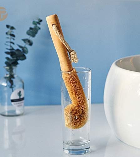 1Pcs Long Handle Scrubber with Bamboo Handle and Coconut Fibers Bristles Cleanning Brush for Glass Bottle Cup Winebottle Kitchen Home