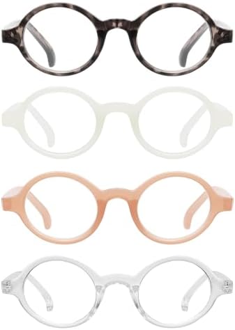 JM Set of 4 Retro Round Reading Glasses Spring Hinge Readers Men Women Glasses for Reading 4 Pack Mix