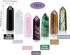 7PCS 2.2-2.6" Natural Crystals Tower Figurine Ornaments Polishing Rose Quartz Amethyst Stone Hexagonal Point Wand Obelisk Statue for Aquarium Decorative Rocks Gifts Home Decor(2.2inch/7pcs)