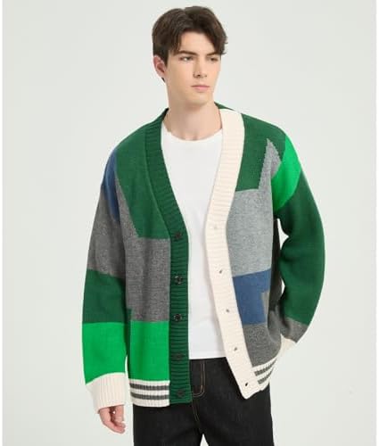 GURUNVANI Cardigan Sweater for Men Knitted Long Sleeve Sweaters with Buttons