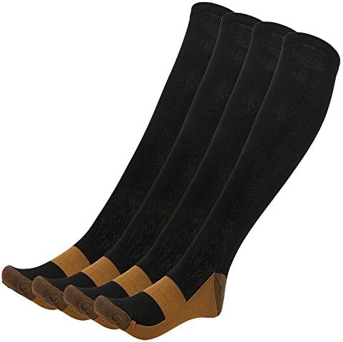 RiToEasysports 2 Pair Copper Infused Compression Socks, Sweat Wicking Breathable Fabric for Plantar Fasciitis Pain Relief, with Arch Support for , Foot and Leg Swelling