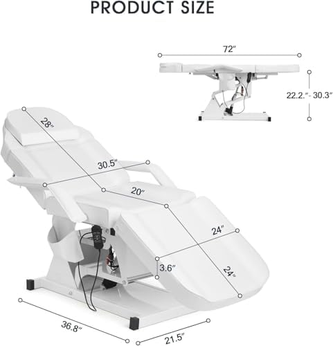 Artist hand Facial Bed for Esthetician Massage Table Beauty Bed Medical Aesthetic Tattoo Chair with 3 Motor Electrical Adjustments (White)