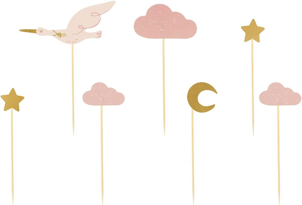 Cake Topper Stork 13.5 cm Set of 7 Cake Decoration Cake Cupcake Muffin Baby Shower