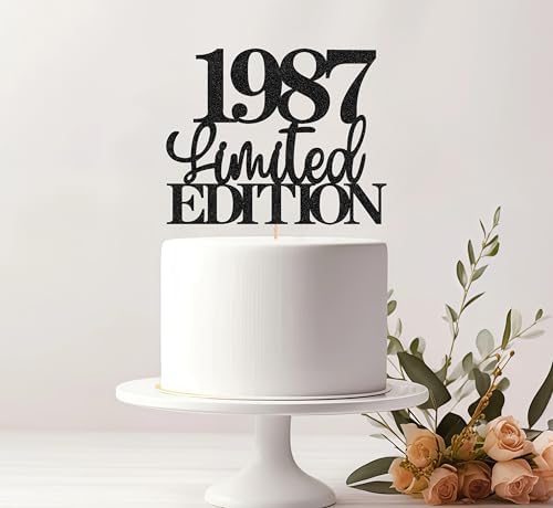 Limited EDITION 1987 Cake Topper - Black Glitter Happy 39th Birthday Party Cake Decoration Supplies, Cheer to 39 Years Cake Bunting Decor for 39th Birthday Party Photo Booth Props