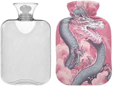 Hot Water Bottle with Cover 2L Warm Water Bottle for Hot and Cold Compress Hot and Cold Therapies,Hand Feet Warmer,Dragon