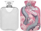 Hot Water Bottle with Cover 2L Warm Water Bottle for Hot and Cold Compress Hot and Cold Therapies,Hand Feet Warmer,Dragon