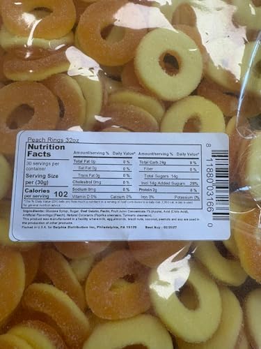 2 LB Gummy Rings - Dye Free & HALAL Certified Gummy Candies - One Bulk Bag (Peach)