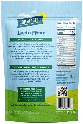 Carrington Farms - Lupin Flour - Keto and Vegan Friendly Ground Flour- Non GMO, Gluten Free Lupin Flour - Low Carb, High Protein, Low Calorie - Fiber and Mineral Rich