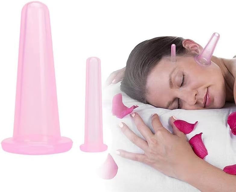 4 Pcs Face Cupping Set, Facial Cupping Set for Face and Eye Massage, Silicone Massage Vacuum Anti Aging Beauty Tool Facial Eye Care (2 Small + 2 Large) (Pink)