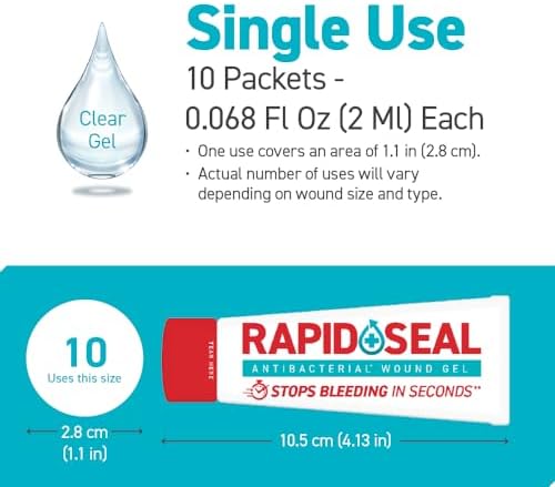 Wound Gel Single Use Packets 10ct | Stops Bleeding in Seconds | for Minor Cuts & Scrapes. Packets for Easy Storage and Restocking for Emergency First Aid Supplies