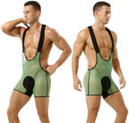 Mens Fishnet Mesh Bodysuit Suspenders Singlet One Piece Boxer Leotard Wrestling Singlet Underwear