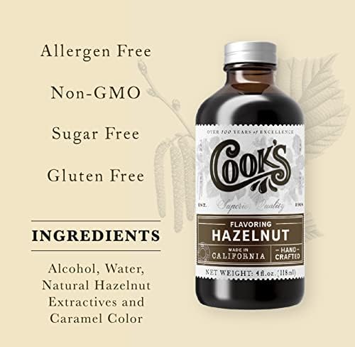 Cook's, Pure Hazelnut Flavor, Perfect for Baking and Cooking, Certified Kosher, Gluten Free, Allergen Free, Vegan, 8 oz
