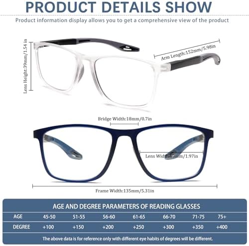 CLASAGA Progressive Multifocal Reading Glasses for Men Photochromic Gray Sunglasses Sports Style Blue Light Blocking Readers