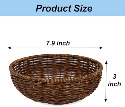 Fruit Baskets Bowl for Kitchen Counter, Round Bread Woven Wicker Basket, Candy Bowl Dish for Fruits, Breads, Vegetables,Snacks, Food (Small)