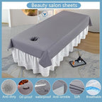 Premium Reusable Massage Table Sheets Bed Cover 47 x 90 Inches with Face Hole, Fitted Table for Master Massage, Waterproof and Oilproof, Stain and Wrinkle-Resistant, Machine Washable (Gray)