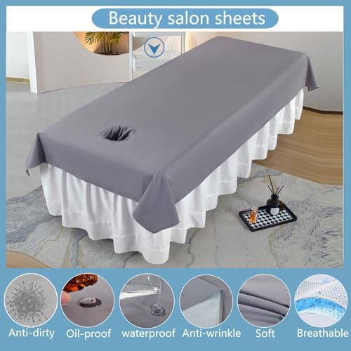 Premium Reusable Massage Table Sheets Bed Cover 47 x 90 Inches with Face Hole, Fitted Table for Master Massage, Waterproof and Oilproof, Stain and Wrinkle-Resistant, Machine Washable (Gray)