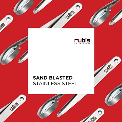 Rubis Classic Stainless Steel Slanted Tweezers with 8x Magnifying Glass for Precise Eyebrows and Hair Removal, 1K120,Rubis Switzerland Swiss Made World Renowned Precision