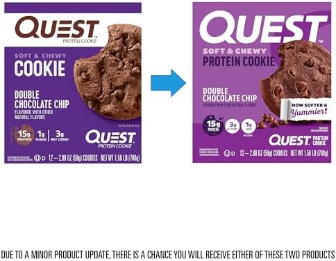 Quest Nutrition Double Chocolate Chip Protein Cookie, 15g Protein, 1g Sugar, 3g Net Carbs, Keto Friendly, High Protein, Low Carb; 4 Count