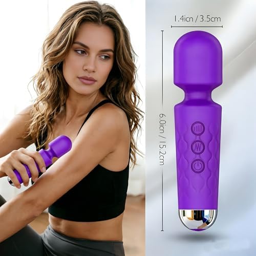 Personal Massager Wand, 8 Speeds 20 Modes Handheld Vibration, Cordless Portable Waterproof Massager, Quiet Mini for Muscle Aches, Back Pain & Sports Recovery, for Women (Purple)