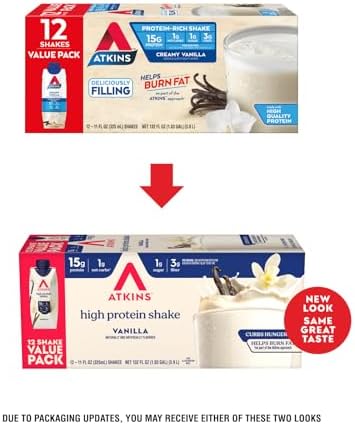 Atkins Vanilla High Protein Shake, 15g Protein, Low Glycemic, Low Carb and Low Sugar Protein Shakes, Keto Friendly Ready to Drink Shakes, 12 Vanilla Flavored Protein Shakes