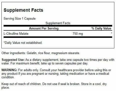 Swanson L-Citrulline Malate - Amino Acid Supplement Promoting Energy Production & Healthy Blood Circulation - Natural Formula Supporting Overall Wellness - (60 Capsules, 750mg Each)