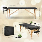 CHRUN Massage Table Portable Wooden Lash Bed 24" Wide Massage Bed Foldable Beauty Spa Tattoo Face Cradle Adjustable Height 35Inch 2 Fold with Bag (Black)