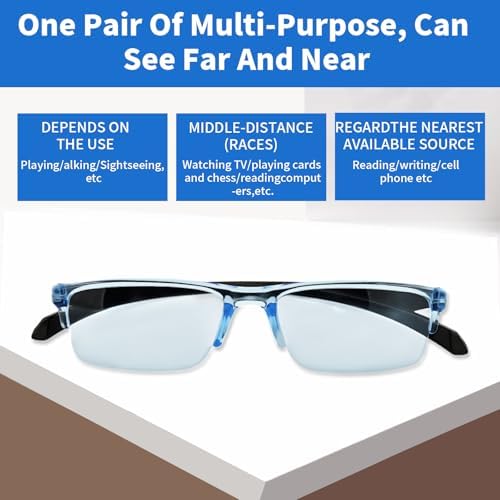 2 Pcs Auto Focus Glasses, Automatic Zoom Reading Intelligent Self Adjusting Presbyopia Anti-Blue Light Glass Adjustable Presbyopic Color-Changing Smart Look Far And Near For Men Women(Blue)