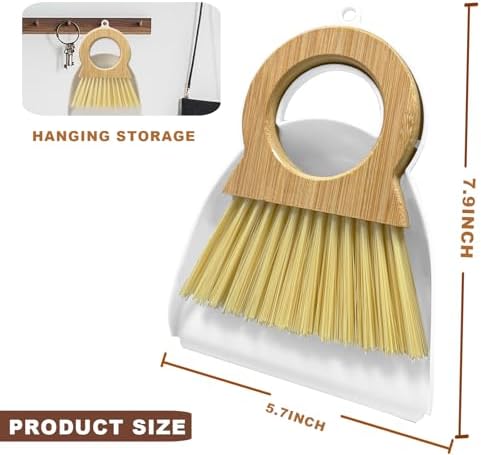 Mini Broom and Dustpan Set - Compact Bamboo Handle Cleaning Kit with Mini Dustpan Brush for Countertops, Tables, Desks - Small Dust Pan and Broom Combo for Tiny Spaces (White)