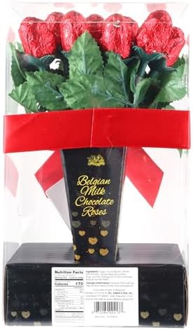 Chocolate Roses Valentine's Belgian Milk Chocolate Rose Bouquet, One Dozen Individually Wrapped Candy Flowers, Sweet Gift for Special Someone, 1.69 Ounces