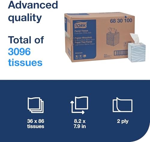 Tork Soft Facial Tissue Cube Box White, Advanced, 2-Ply, 36 x 86 Sheets, 6830100