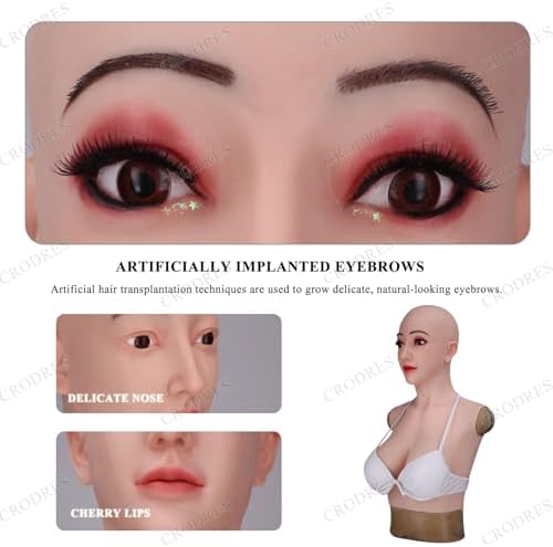 Crossdresser Mask Silicone Female Head Masks Face Female Disguise Mask D Cup Fake Breast for Halloween Cosplay