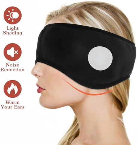 SAFIGLE Ear Muffs for Bed：Adjustable Sleeping Earmuffs with Fleece Lining - Black Noise Cancelling Winter Ear Warmers for Home, Travel, and Sleeping Earbud Headbands 60.00X10.00X0.50cm