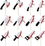 12pcs Halloween Knife Cupcake Toppers, Killer Birthday Themed Spooky Decoration for Halloween Horror Blood Birthday Party Supplies (knife)