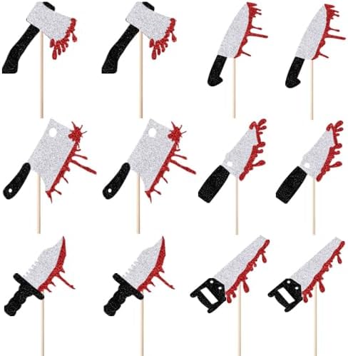12pcs Halloween Knife Cupcake Toppers, Killer Birthday Themed Spooky Decoration for Halloween Horror Blood Birthday Party Supplies (knife)