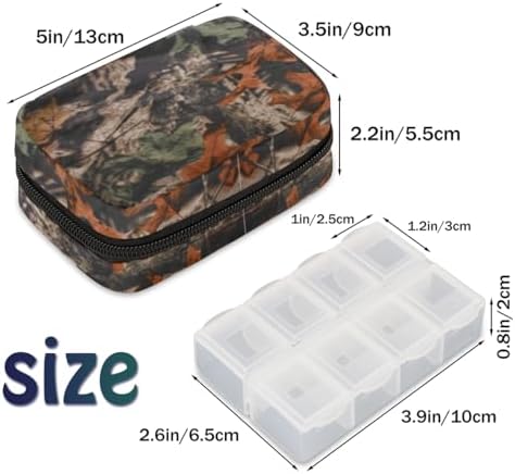 Forest Tree Camo Camouflage Pill Box Small Pill Travel Organizer 7 Day Weekly Medicine Pill Case Cute Compact Size Vitamin Container Pill Bottle Portable Pill Holder Bag with Zipper