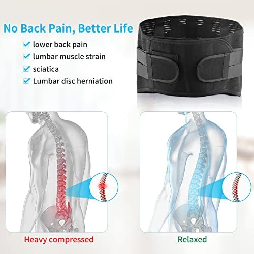 Lower Back Brace for Back Pain Relief, Breathable Lower Back Support for Women & Men, Adjustable Lumbar Support Belt with 7 Stays for Herniated Disc, Sciatica (X-Large, Black)