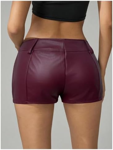 BEAUDRM Women's PU Leather Shorts Micro Mini Shorts Y2k Sexy Low Waist Skinny Party Rave Club Hot Pants Concert Outfits