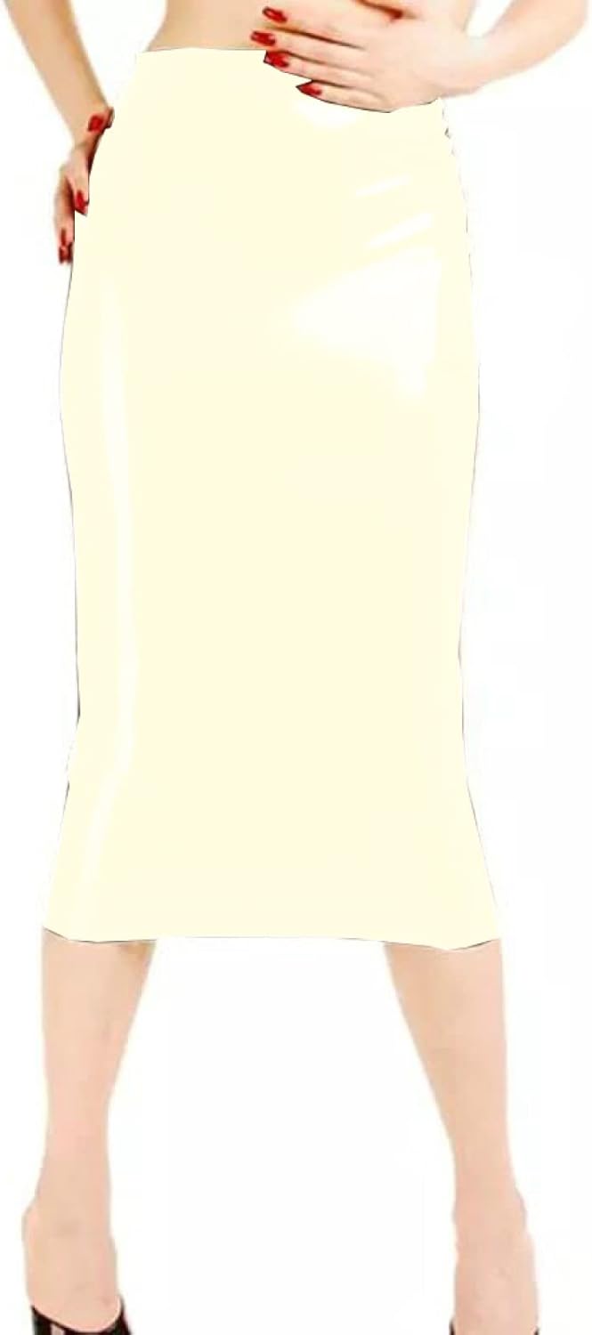JXUN Knee Length Lady Skirt Sexy Open Buttock Skirt Nightclub Performance Costume Hollow Out PVC Midi Skirt,Beige,S