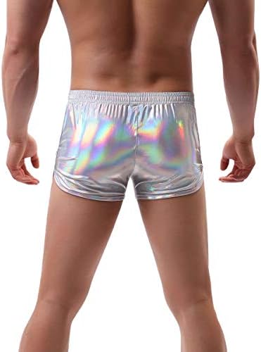 ABAFIP Men Holographic Shiny Metallic Swim Boxer Briefs Trunks Shorts Hot Pants Bikini Swimsuit Stage Clubwear