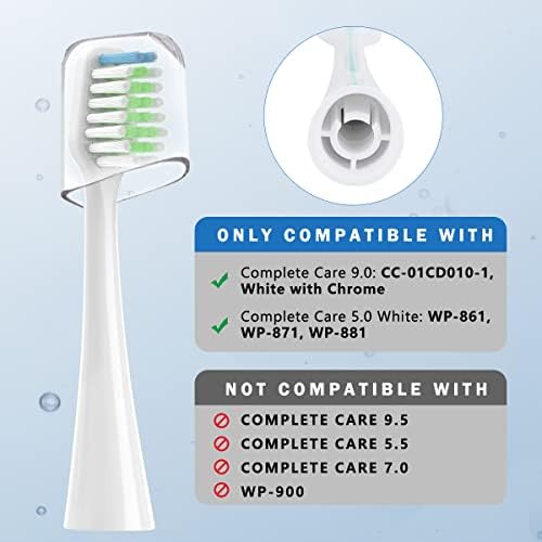 Compatible with Waterpik Complete Care 9.0 (CC-01), 5.0 (WP-862) Sonic Electric Toothbrush Replacement Brush Heads STRB-10WB, Soft Bristle, 10 Pack (White)