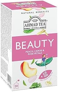 Ahmad Tea Herbal Tea, Peach, Carob, and Rose Petals 'Beauty' Natural Benefits Teabags, 20 ct (Pack of 6) - Decaffeinated & Sugar-Free