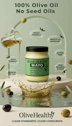 Olive Healthy Mayo made with 100% Olive Oil, No Seed Oils and Zero Sugar, 12 Ounces