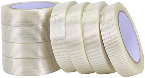 8-Pack Filament Strapping Tape 6.3mil x 1inch x 27yds Commodity Grade Heavy Duty Transparent Reinforced Fiberglass Tape, Thickened and Super Sticky